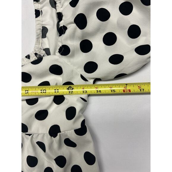 Blush Dress Small Elegant White Puff Sleeve Milk Maid Croquet Black Polka Dot - Picture 4 of 9